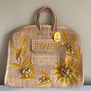 Vintage Large Woven Palm & Straw Boho Beach Bag